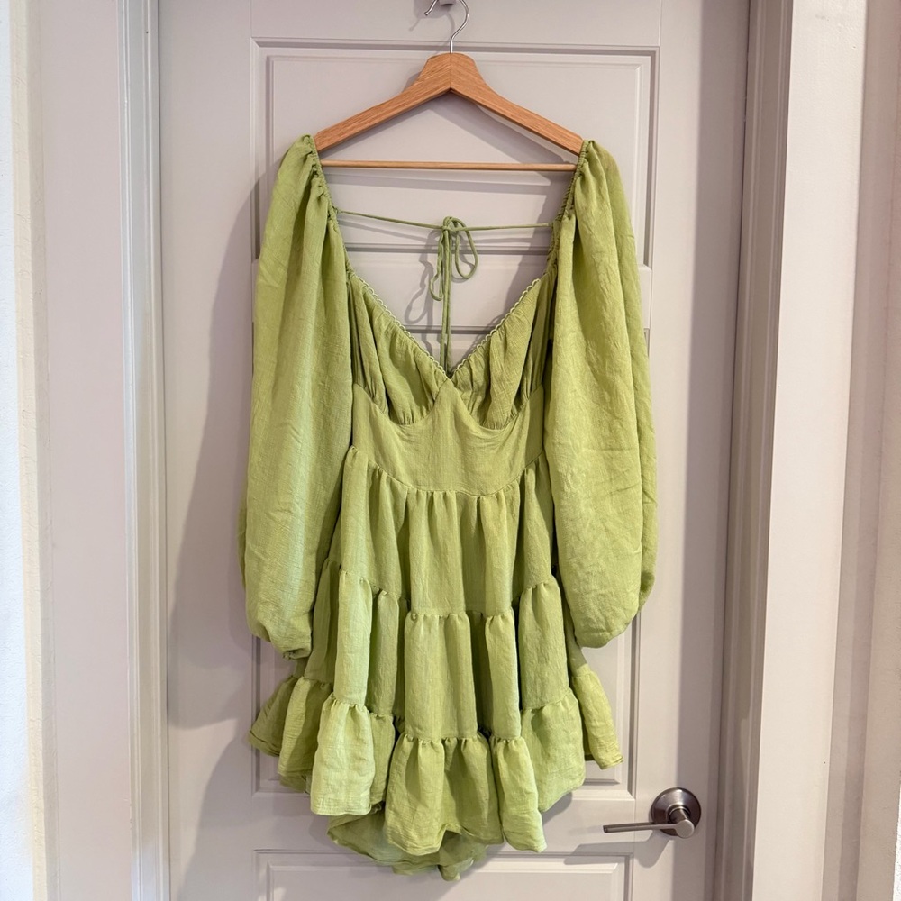 Princess Polly Danny Long Sleeve Mini Dress Green Size 8 - Picture 2 of 12